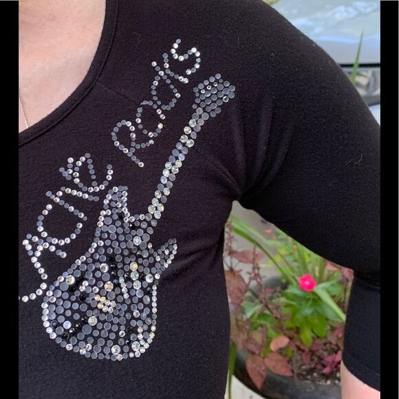 Cache black/silver with guitar application, long-sleeved sweater, great shape, M - Picture 3 of 9